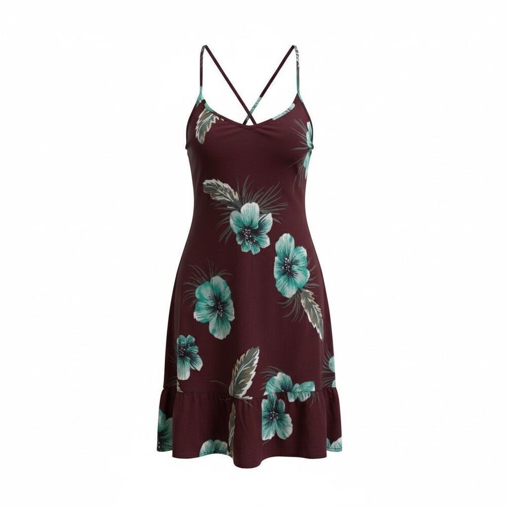Volcom Floral Halter Spaghetti Strap Sleeveless Mini Dress Multicolor‎ Small